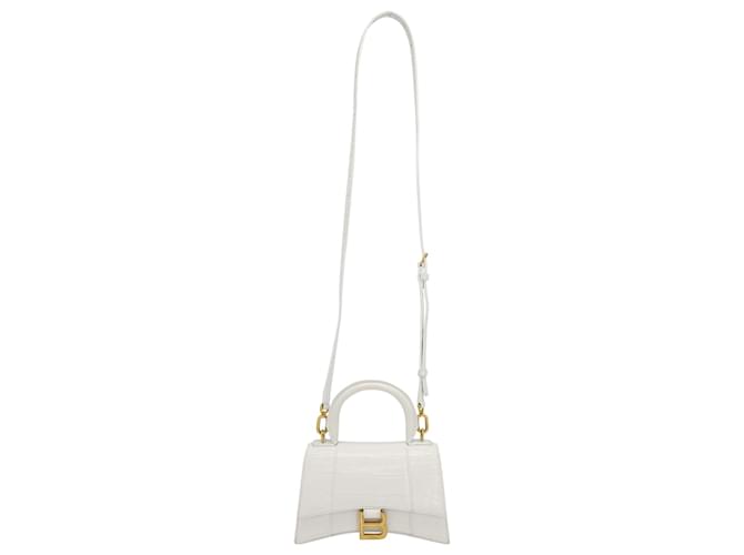 Balenciaga XS Hourglass Handtasche mit Krokodileffekt aus weißem Kalbsleder.  Kalbähnliches Kalb  ref.1301862
