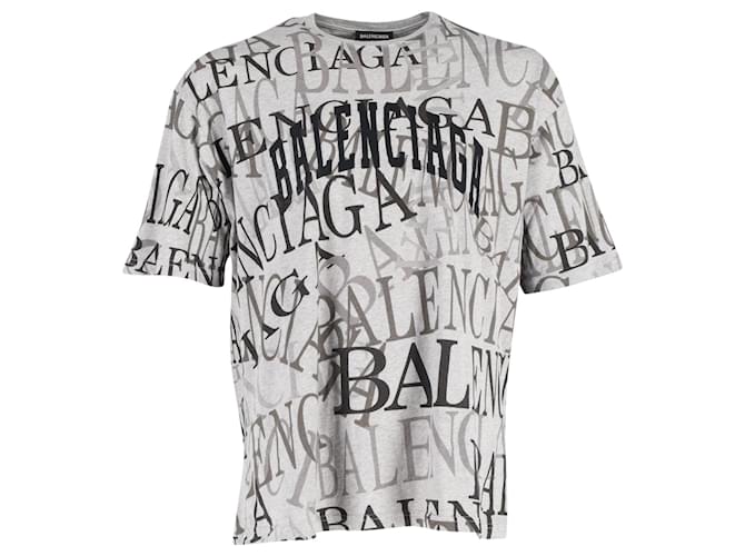 T-shirt Balenciaga Chinatown con logo all-over in cotone grigio  ref.1301866
