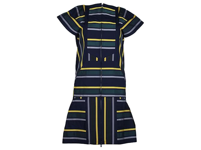 Sacai Striped Shift Tunic Dress in Multicolor Polyester Multiple colors  ref.1301874
