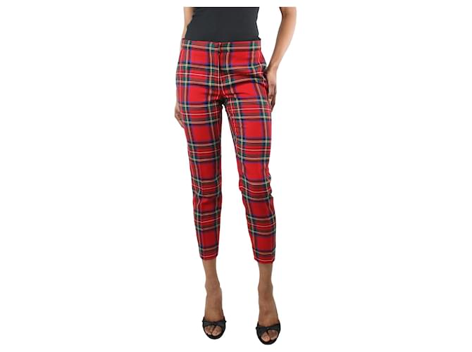 Burberry Red checked wool slim-leg trousers - size UK 8  ref.1301984