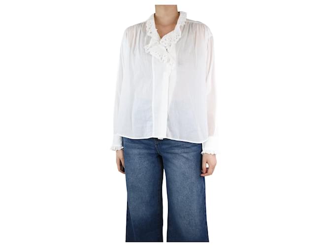 Isabel Marant Etoile Blusa blanca de algodón con bordado inglés y volantes - talla UK 6 Blanco  ref.1301989