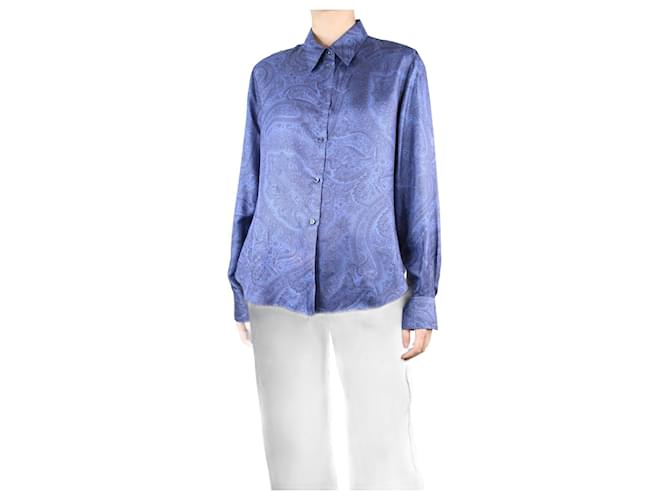 Loro Piana Camisa paisley seda azul - talla UK 20  ref.1301991