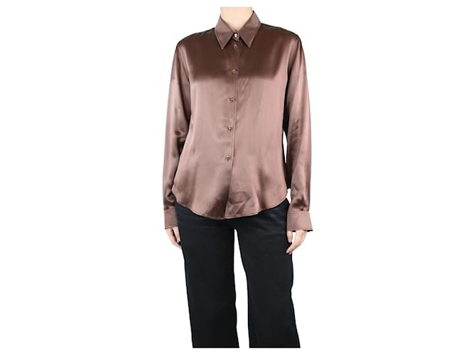 Loro Piana Camisa de raso de seda marrón - talla UK 18 Castaño  ref.1301992