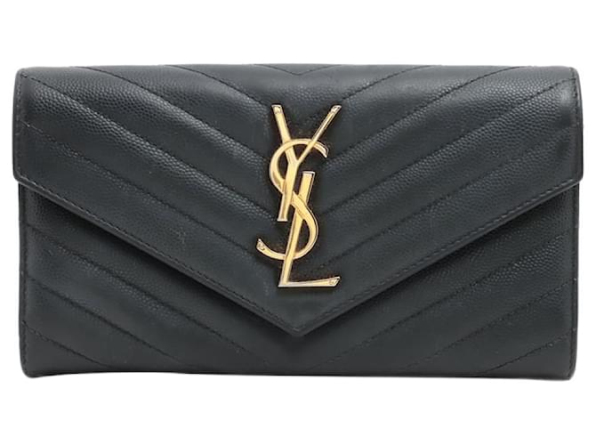 Saint Laurent Black Paris V Stitch wallet Leather  ref.1301996