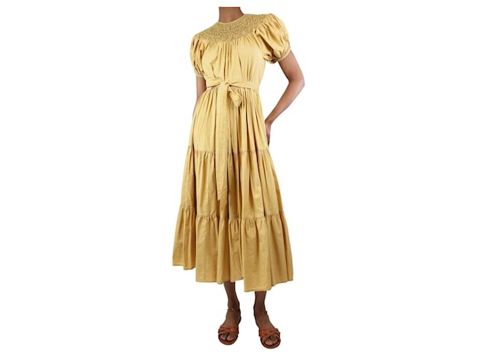 Autre Marque Flax yellow smocked tiered dress - size XS Cotton  ref.1301999