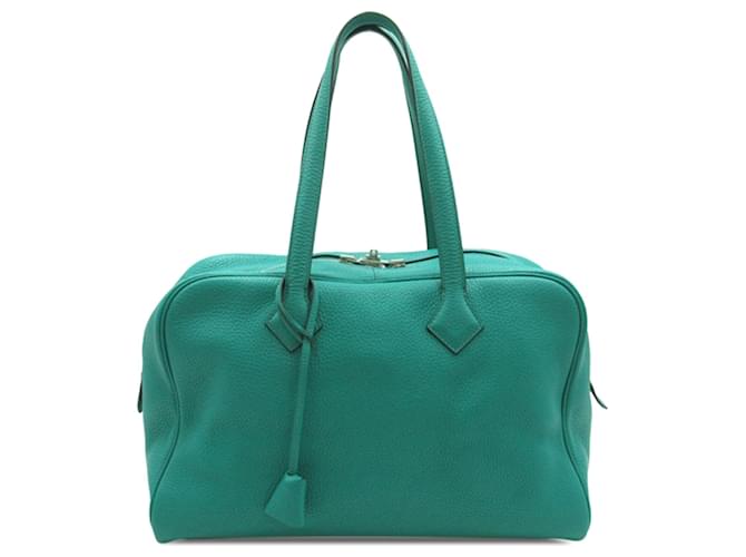 Hermès Blue Clemence Victoria II 35 Turquoise Leather Pony-style calfskin  ref.1302024