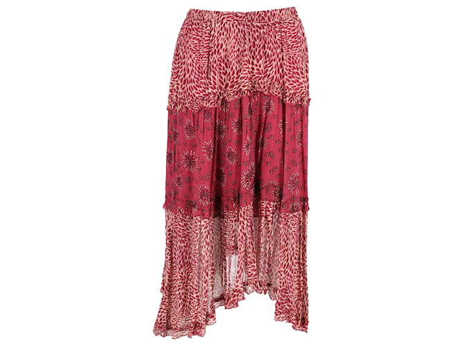 Ba&Sh Gapi Tiered Midi Skirt in Red Linen  ref.1302106