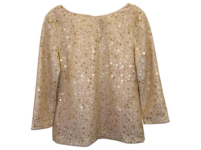 Moschino Sequined Long-Sleeve Top in Gold Polyamide Golden  ref.1302123