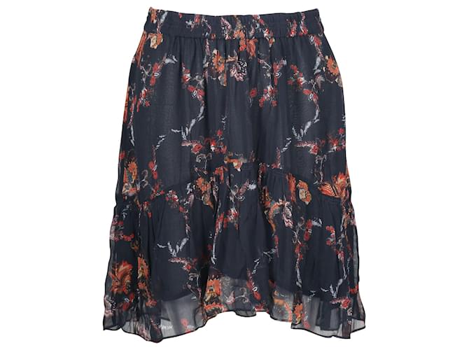 Iro Floral Tiered Midi Skirt in Black Viscose Cellulose fibre  ref.1302127