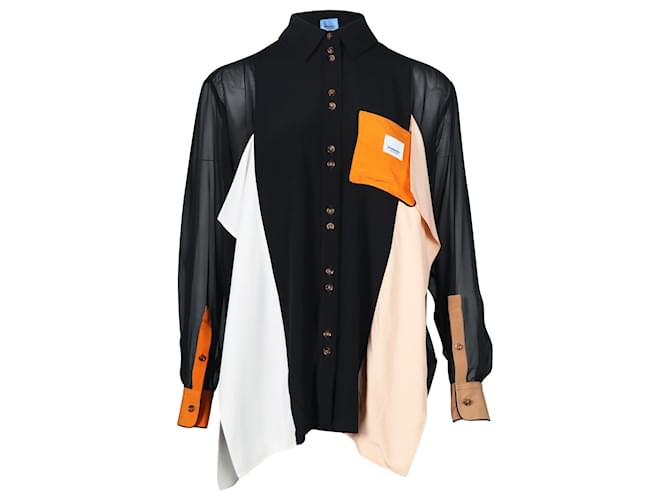 Burberry Asymmetric Button-down Shirt in Multicolor Silk Black  ref.1302129