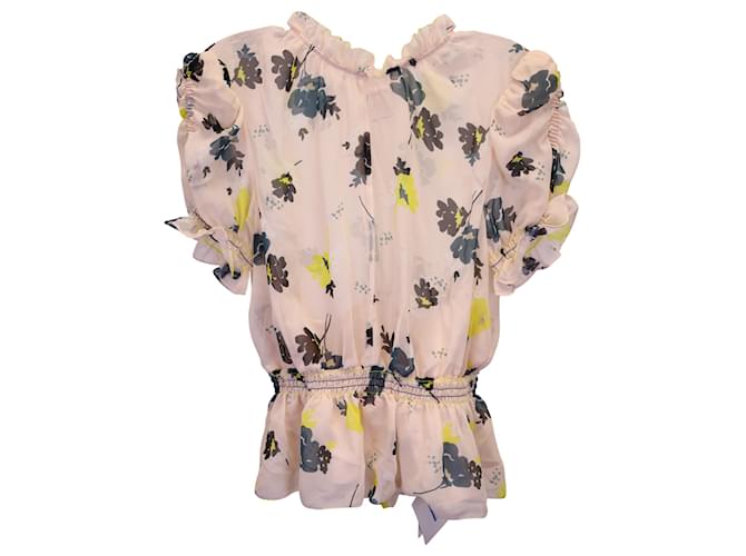 Self portrait Self-Portrait Ruffled Floral-Print Top in Pink Polyester  ref.1302130
