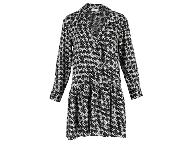 Mini-robe chemise imprimée Sandro en soie noire  ref.1302135