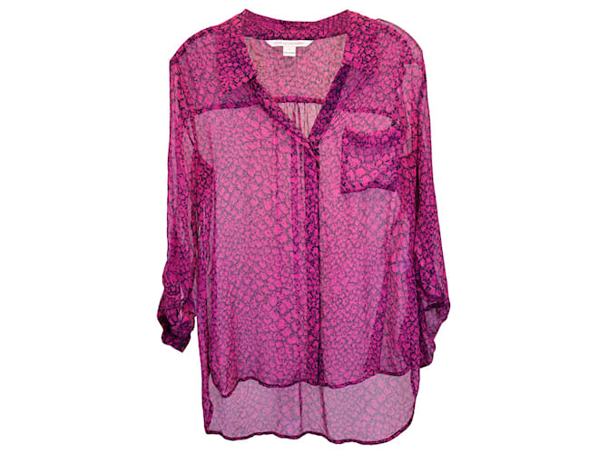 Diane Von Furstenberg Printed Button-Up Top in Purple Silk  ref.1302139