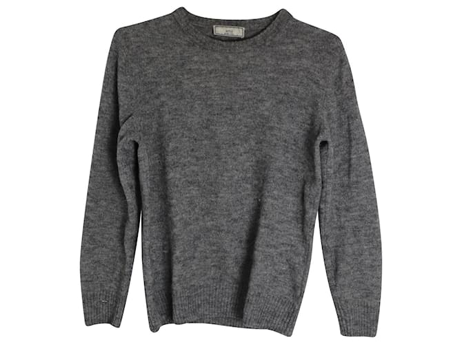 Ami Paris Long Sleeve Sweater in Grey Wool  ref.1302140