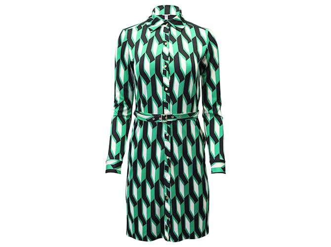 Diane Von Furstenberg Printed Shirt Dress in Green Silk  ref.1302141