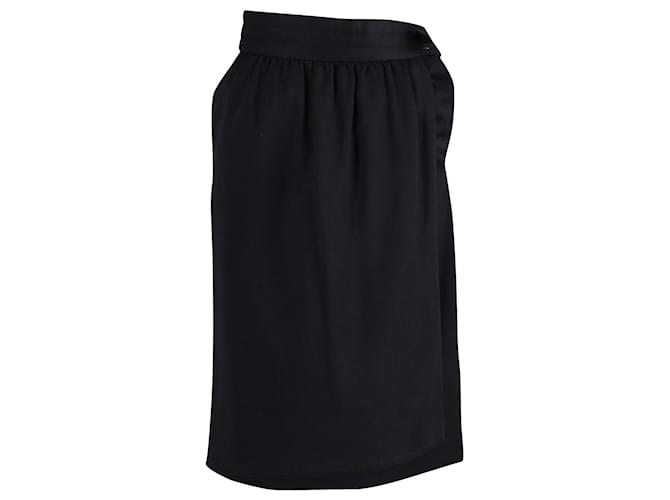 Escada Wrap Over Style Midi Skirt in Black Wool  ref.1302142