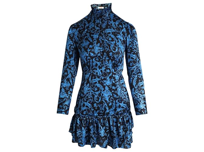 Sandro Alna Tiered Botanical-Print Mini Dress in Blue Polyester   ref.1302143