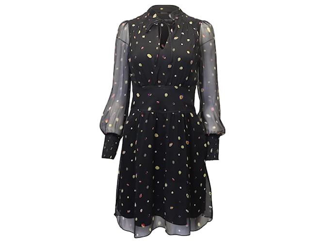 Diane Von Furstenberg Printed Sheer Sleeve Mini Dress in Black Silk  ref.1302152
