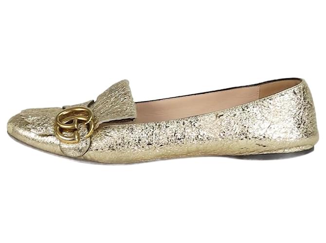 Gucci Sapatilhas douradas GG Marmont com franjas - tamanho UE 37 Dourado Couro  ref.1302172
