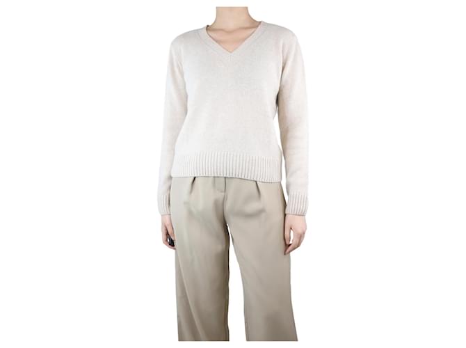 Autre Marque Beige V-neck cashmere sweater - Brand size 2  ref.1302173