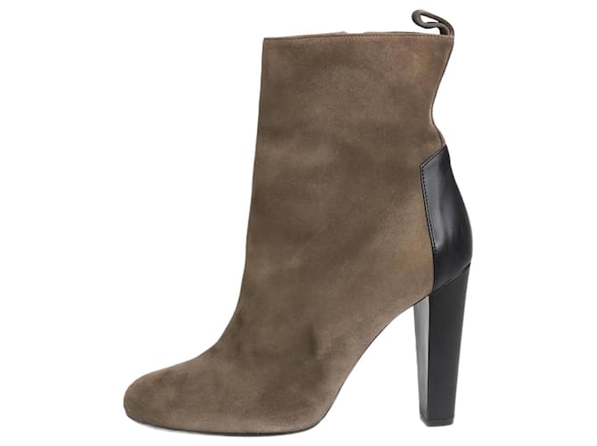 Hermès Khaki suede zip-up ankle boots - size EU 39.5  ref.1302174
