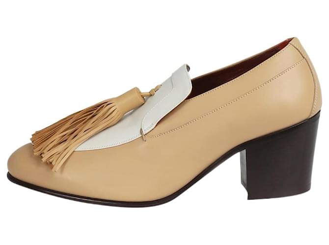 Céline Beige leather tassel heeled loafers - size EU 38.5  ref.1302180