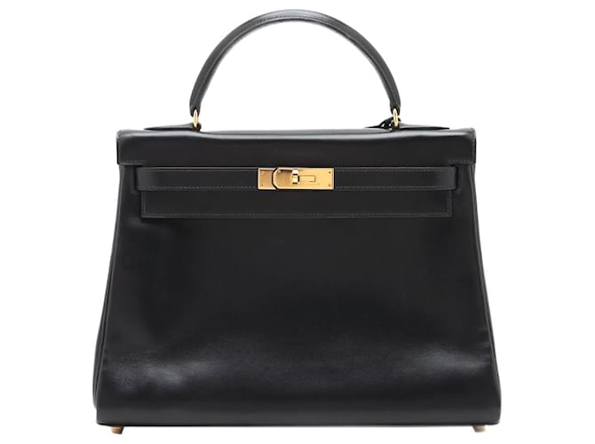 Hermès Schwarze Farbe 1994 Kelly 32 Tasche aus Boxcalf-Leder  ref.1302183