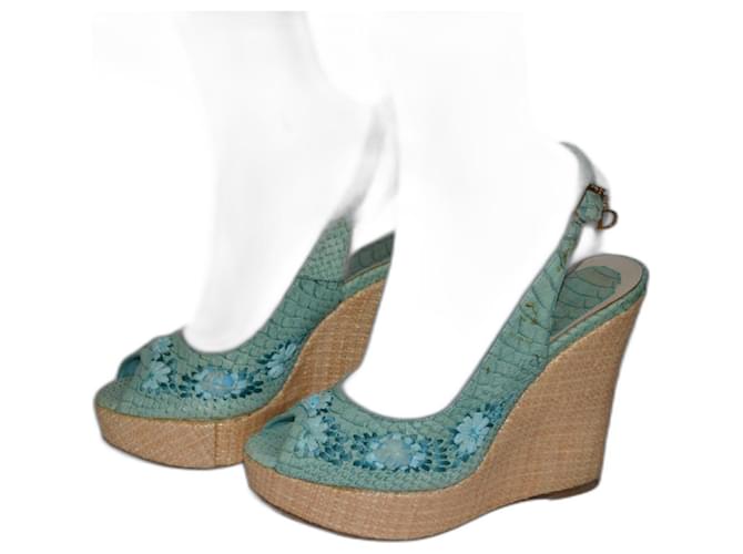 Dior chaussures compensées Python Vert clair  ref.1302209