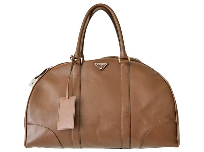 Prada Brown Leather Weekend Sac Voyage Small Luggage Suitcase  ref.1302221