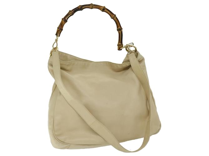 GUCCI Bamboo Shoulder Bag Leather Outlet 2way Cream 001 8577 1998 auth 68062  ref.1302261