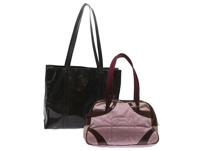 Tote PRADA Shopper Tasche Leder Nylon 2Set Schwarz Pink Auth bs12172  ref.1302316