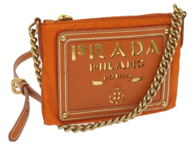 PRADA Chain Umhängetasche Nylon Orange Auth 68432  ref.1302357