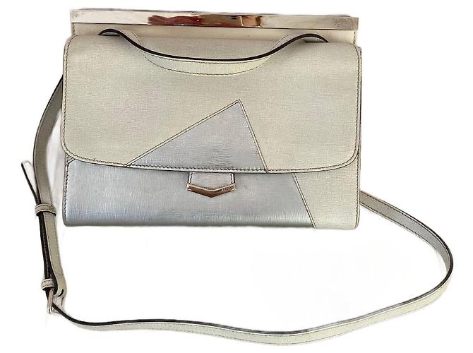 Fendi Demi Jour Leather Handbag Silver Eggshell