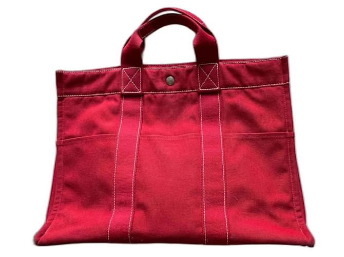 Toto Bag Hermès Saco Toto vermelho médio Algodão  ref.1302407