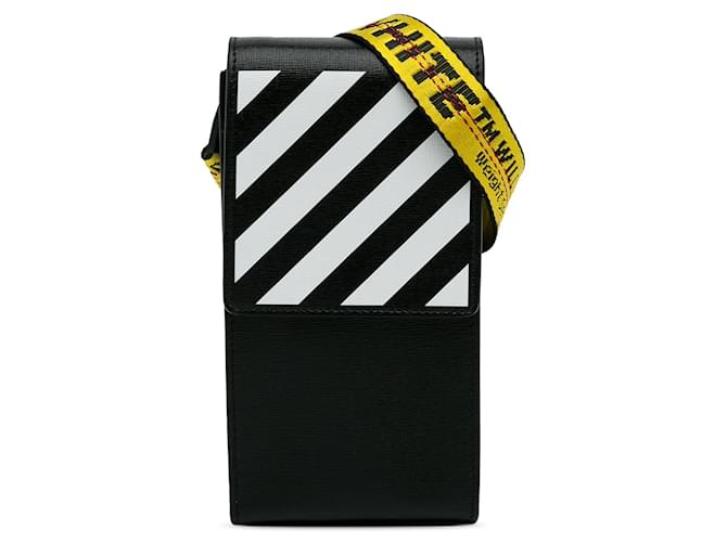 Black Off White Binder Diagonal Phone Holder Crossbody Bag Leather  ref.1302418