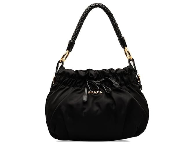 Black Prada Tessuto Bow Handbag Leather  ref.1302423