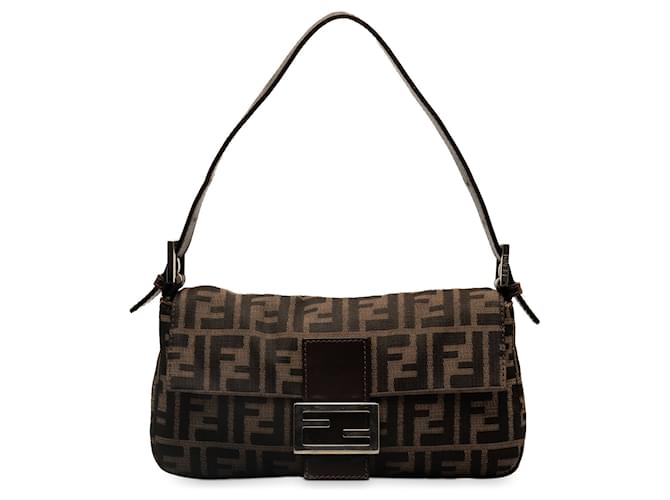 Brown Fendi Zucca Baguette Shoulder Bag Leather  ref.1302427