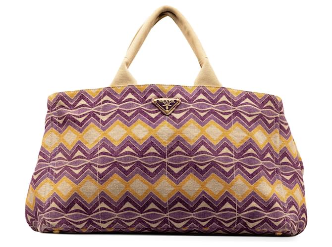 Purple Prada Canapa Stampata Tote Bag Cloth  ref.1302432