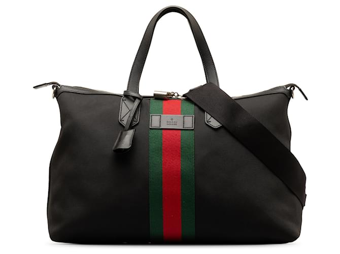 Black Gucci Techno Canvas Web Travel Bag Leather  ref.1302436