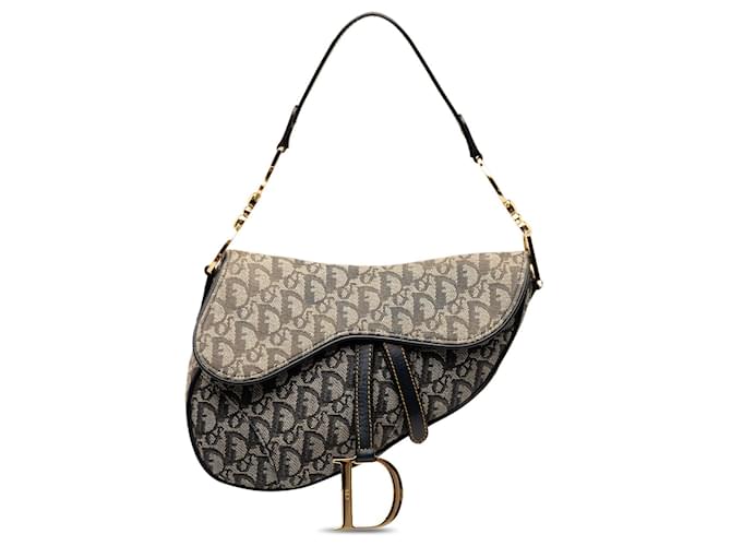 Gray Dior Oblique Canvas Saddle Shoulder Bag Leather  ref.1302469