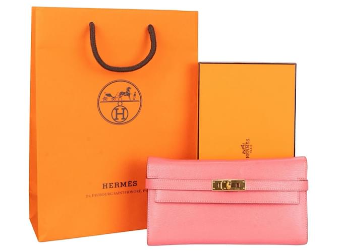 Hermès Hermes – Klassische Kelly-Geldbörse aus rosa Leder Pink  ref.1302473