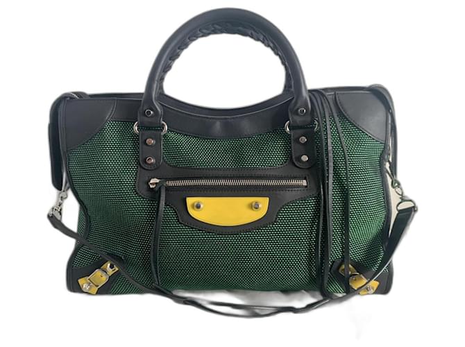 City Balenciaga Handbags Black Green Yellow Silver hardware Leather Cloth  ref.1302486