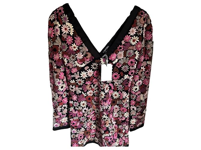 Vestido mini de seda floral Tom Ford Rosa