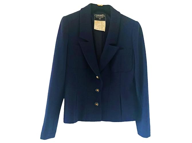 Vintage navy blue Chanel jacket Wool  ref.1302498
