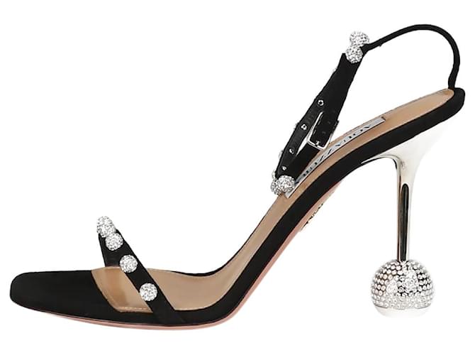 Aquazzura Black suede crystal-embellished sandal heels - size EU 39  ref.1302508