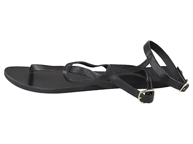 Autre Marque Black leather T-strap sandals - size EU 38  ref.1302513
