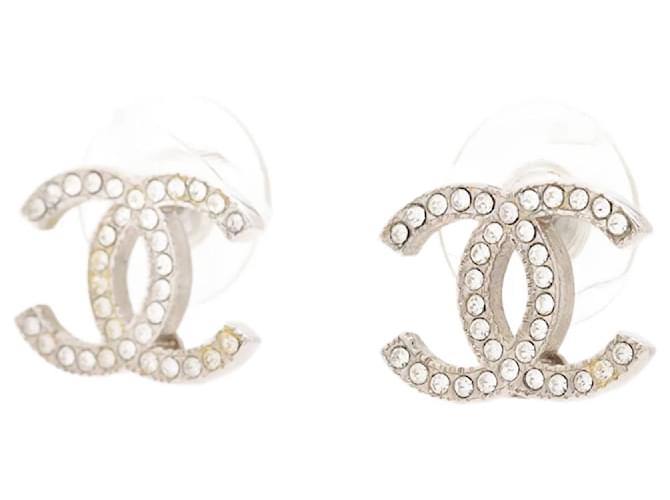 Chanel Silver Coco Mark rhinestone earrings Silvery  ref.1302516