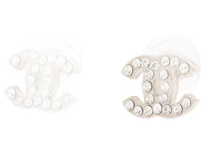 Chanel Silver Coco Mark rhinestone earrings Silvery Metal  ref.1302518