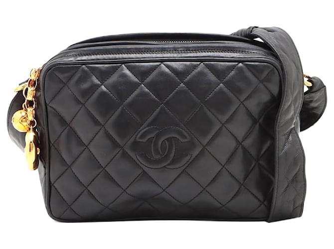 Chanel BLACK VINTAGE 1991 Matelasse lambskin shoulder bag Leather  ref.1302520