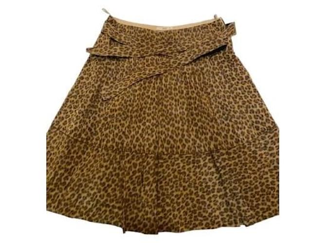 PRADA A-line Animal Jaguar Print Knee-Length Skirt Size IT44 Cognac Silk Polyester  ref.1302536